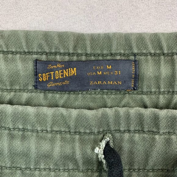 Zara Mens Pants Medium Green Moto Soft Denim Jogging Fit Tapered Outdoor Joggers - Picture 4 of 13